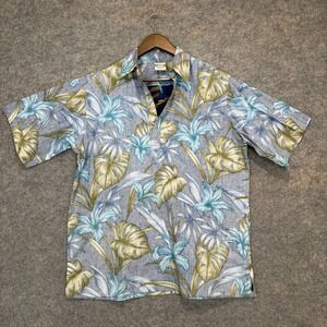 Vintage Go Barefoot Hawaiian Aloha Shirt Mens Large 1/4 Button Reverse Print USA